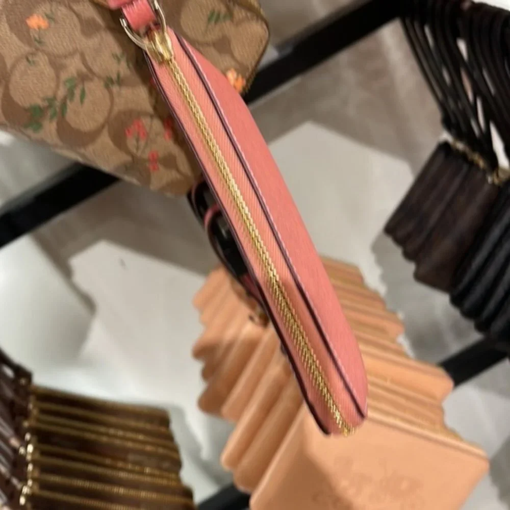 Coach Corner Zip Wristlet Gold / Pink Leather NWT